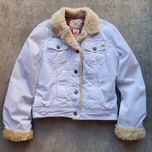 Y2K Vintage ROXY White Corduroy  Jacket Cream Faux Fur Collar Cuffs, Sz S